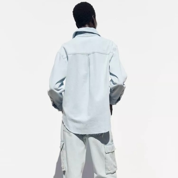 Zara Light Denim Shirt Jacket with Patch Pockets - Picture 3 of 8